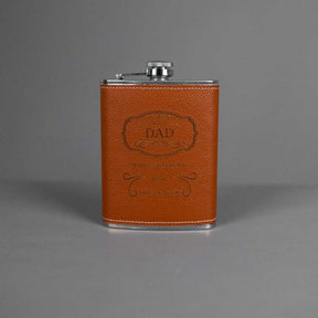 Personalised Brown Leather 8oz Hip Flask with Funnel - Dad - Slate & Rose