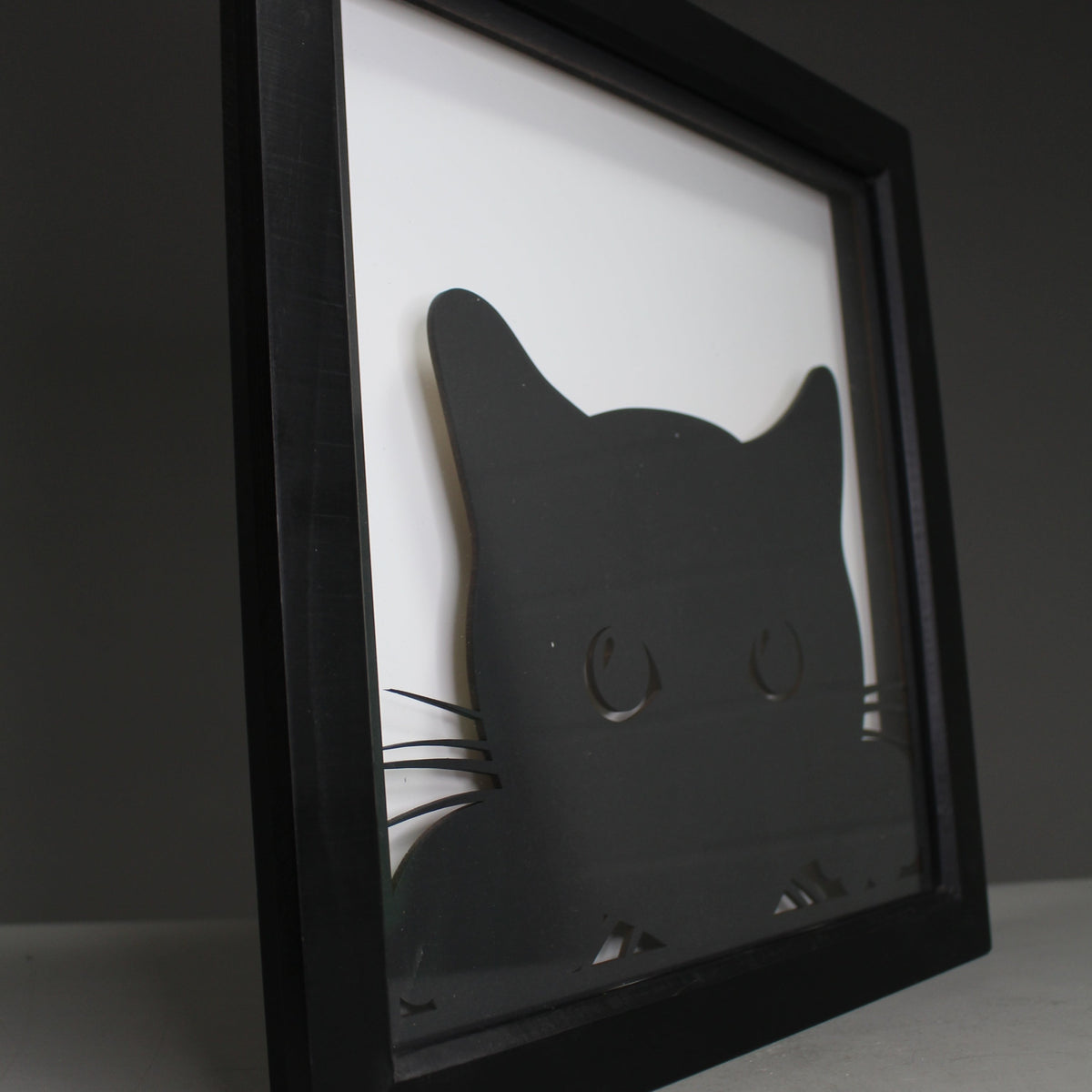 Shadow Box - Peeping Cat - Slate & Rose