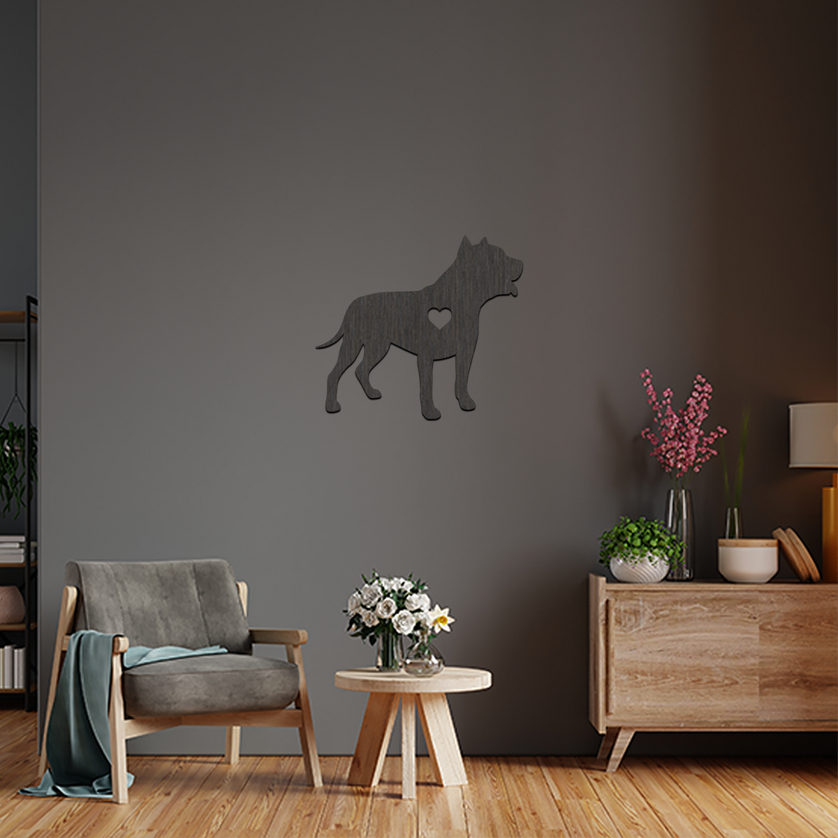 Dog Wall Art - Pit Bull - Slate & Rose