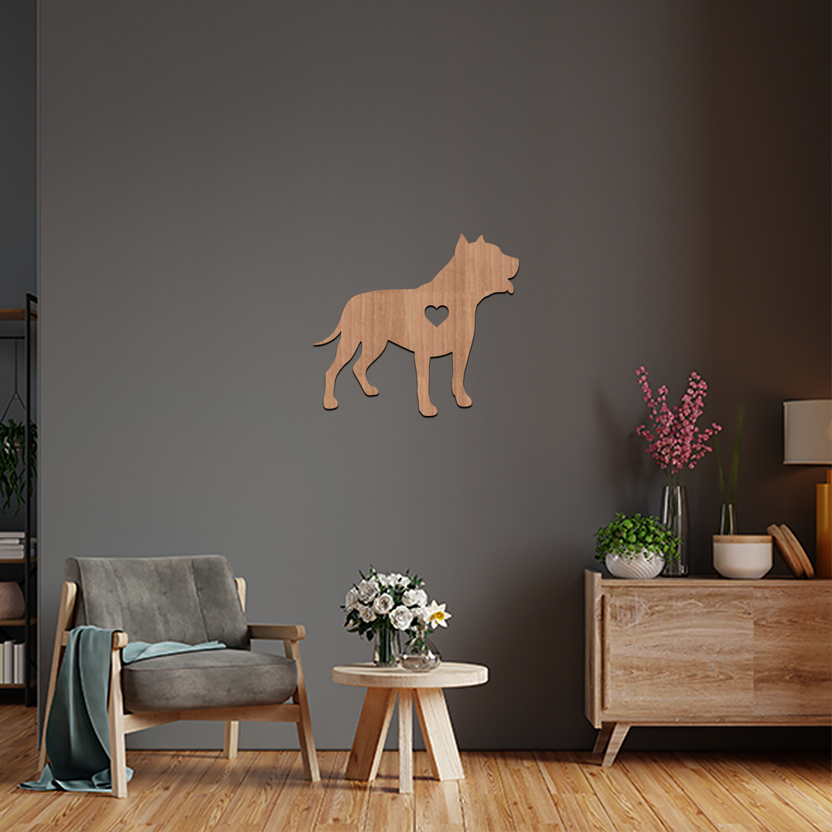 Dog Wall Art - Pit Bull - Slate & Rose
