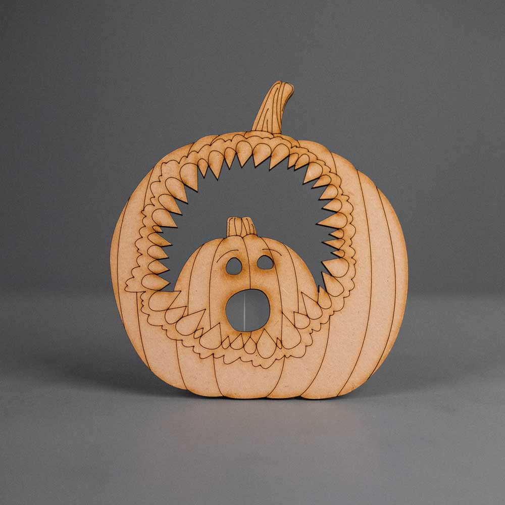 Hallowen Wooden Engraved Pumpkin Decorations Small - 6 Pack - Slate & Rose