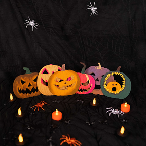 Hallowen Wooden Engraved Pumpkin Decorations Small - 6 Pack - Slate & Rose