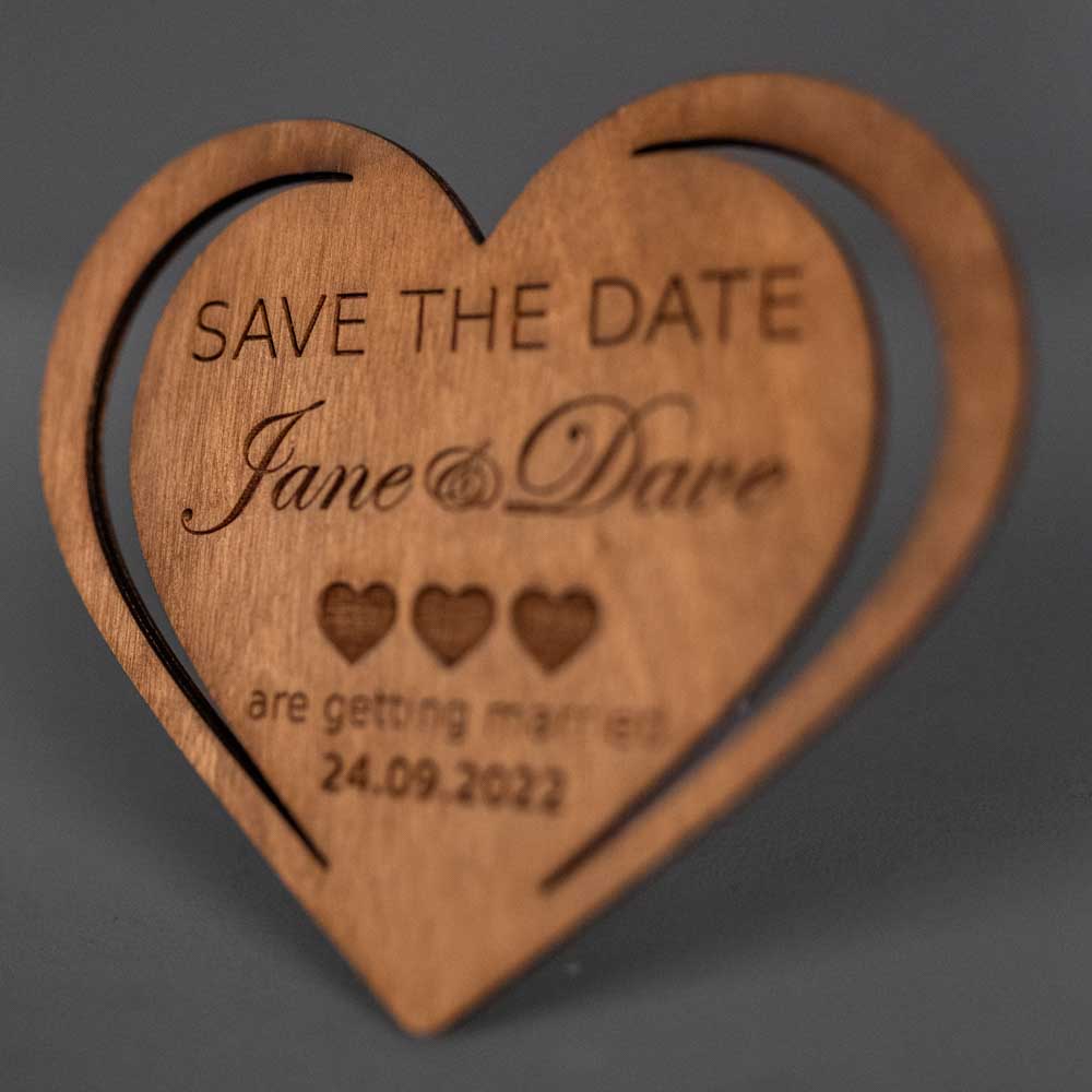 Magnetic Wooden Save the Date Hearts - Slate & Rose