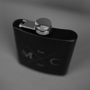 Personalised Engraved Black 6oz Hip Flask with Funnel - Cross Design with Initials - Slate & Rose