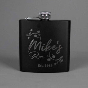 Personalised Engraved Name Black 6oz Hip Flask - Slate & Rose