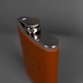 Personalised Brown Leather 8oz Hip Flask with Funnel - Dad - Slate & Rose