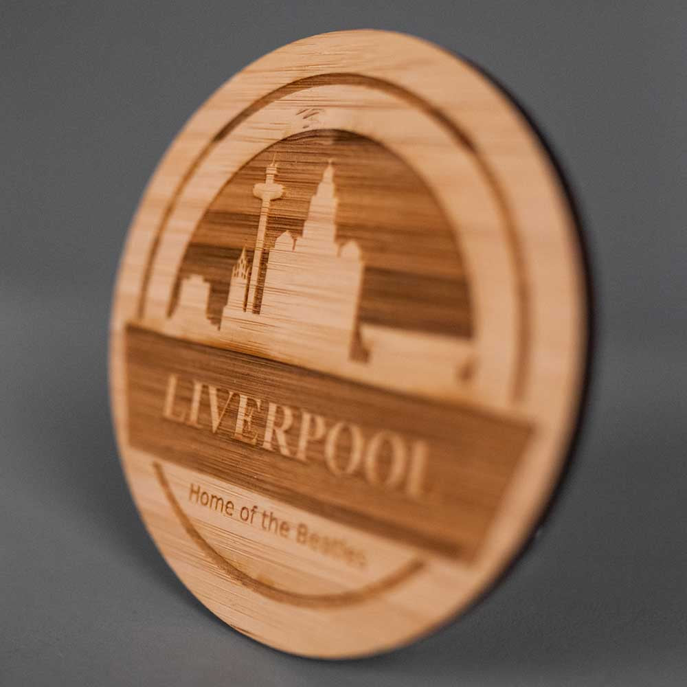 Wooden Coaster Engraved Liverpool Design 100mm - Slate & Rose