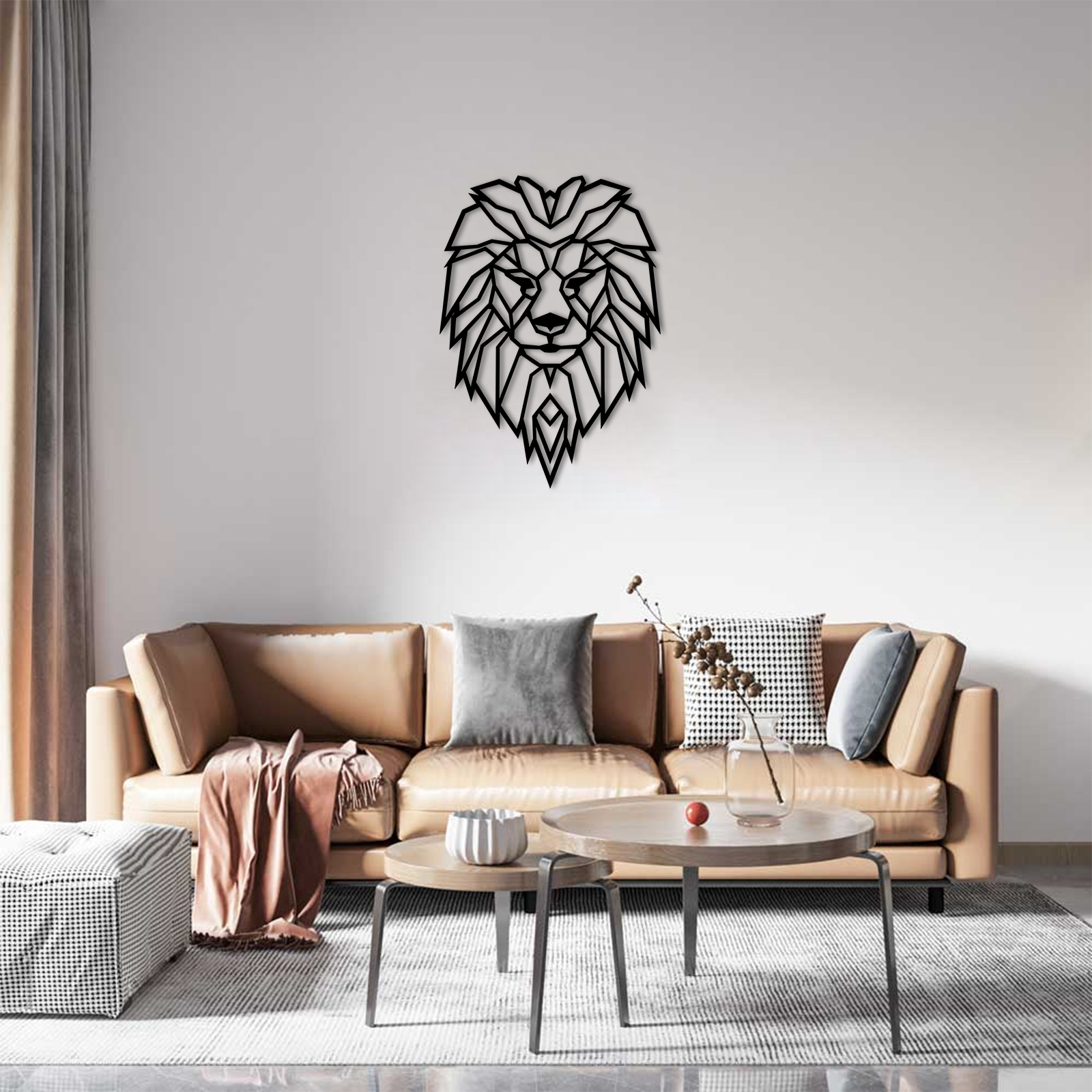 Geometric Lion Head Wall Decor Slate Rose