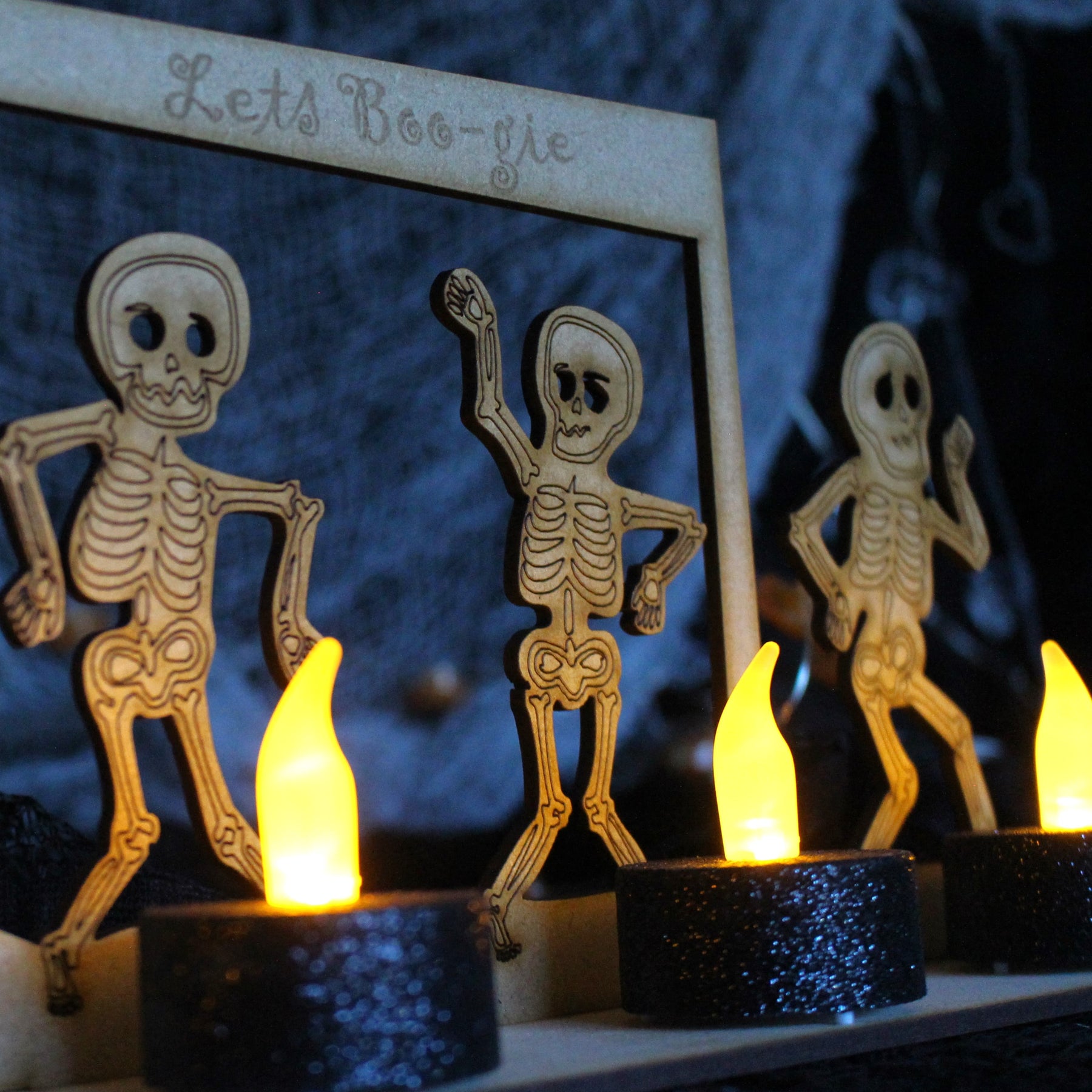 Halloween Wooden Skeletons Tealight Holder - Decorative Tealight Holder Kit - Electric Tealight Holder - Standard - Slate & Rose