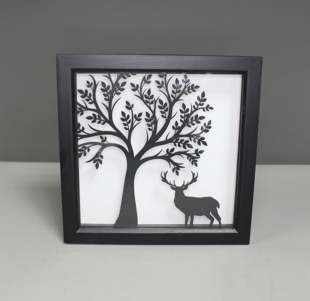 Shadow Box - Deer Under Tree - Slate & Rose