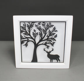 Shadow Box - Deer Under Tree - Slate & Rose
