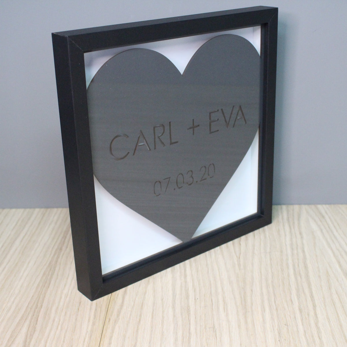 Personalized Shadow Boxes - Name, Heart & Date - Slate & Rose
