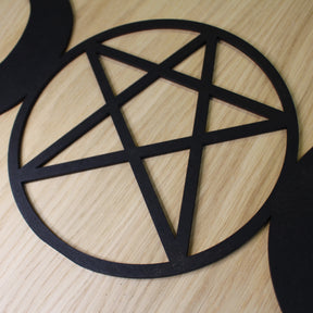 Pentagram With Moon Flat Black MDF Wall Art - Slate & Rose