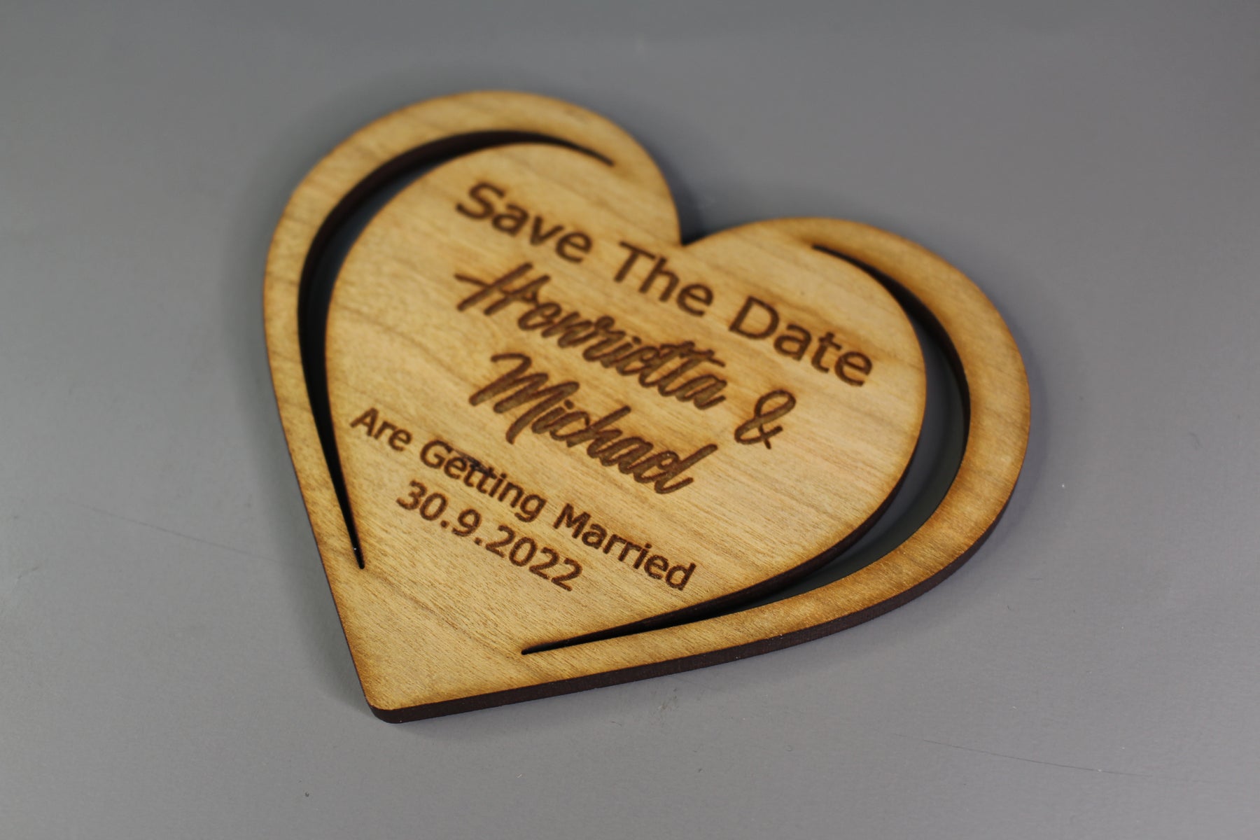 Magnetic Wooden Save the Date Hearts - Slate & Rose