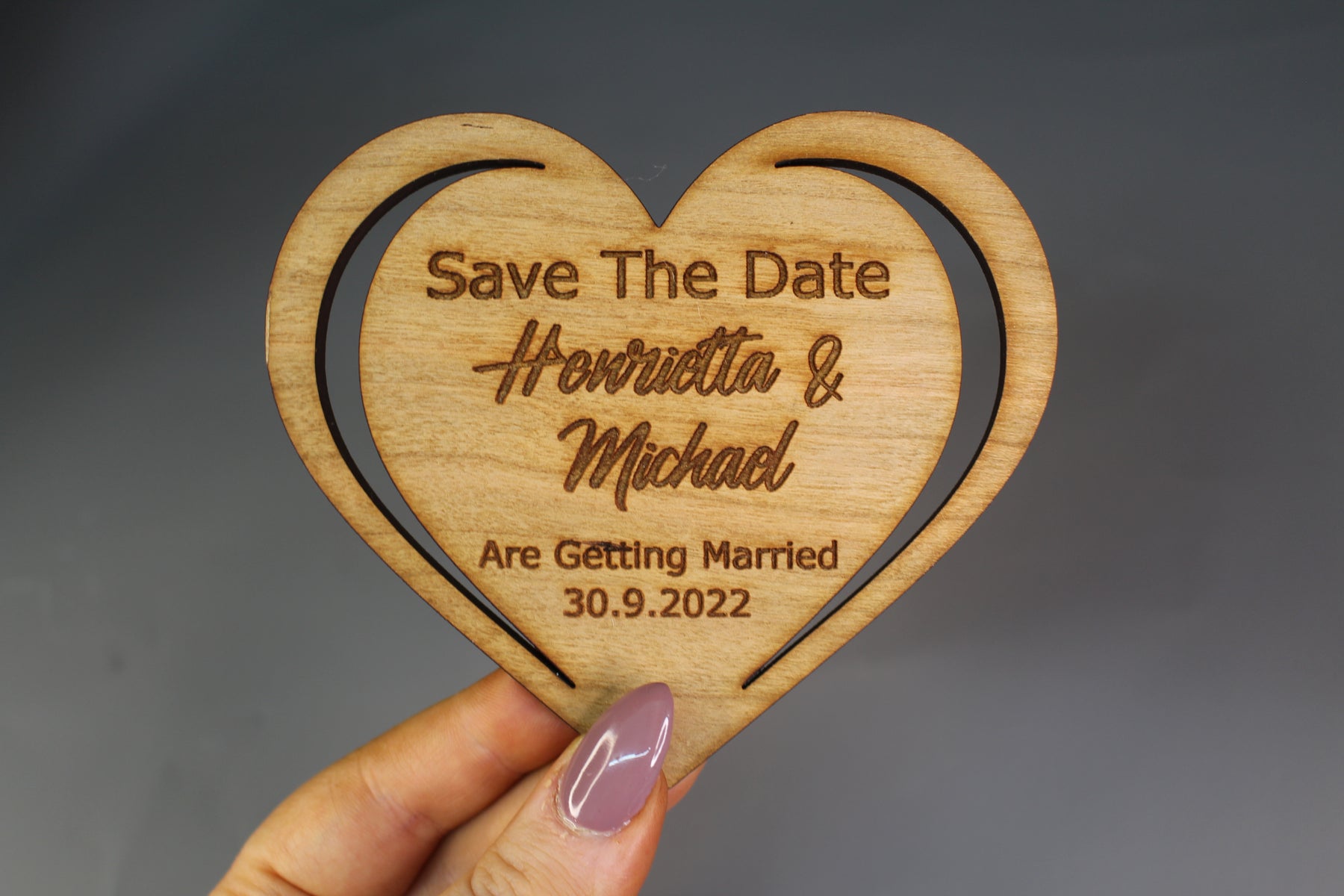 Magnetic Wooden Save the Date Hearts - Slate & Rose