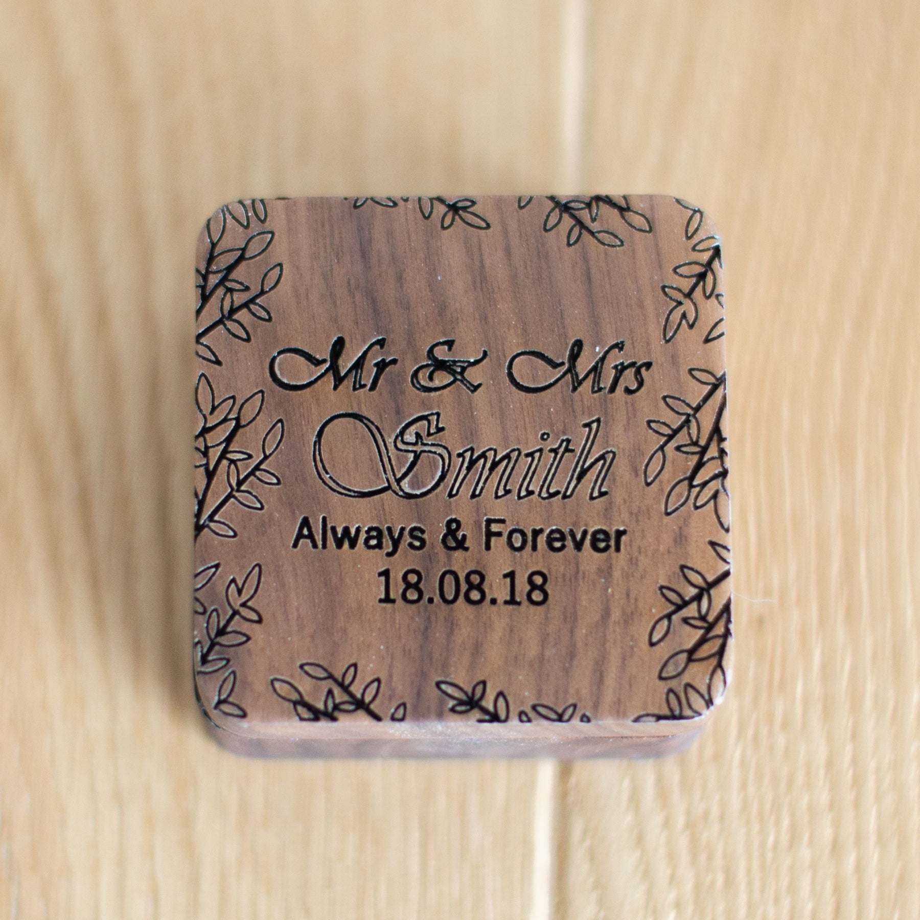 Personalised Engraved Rustic Square Ring Box - Slate & Rose