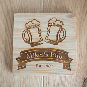 Personalised Engraved Square Wooden Pub Coaster - Slate & Rose
