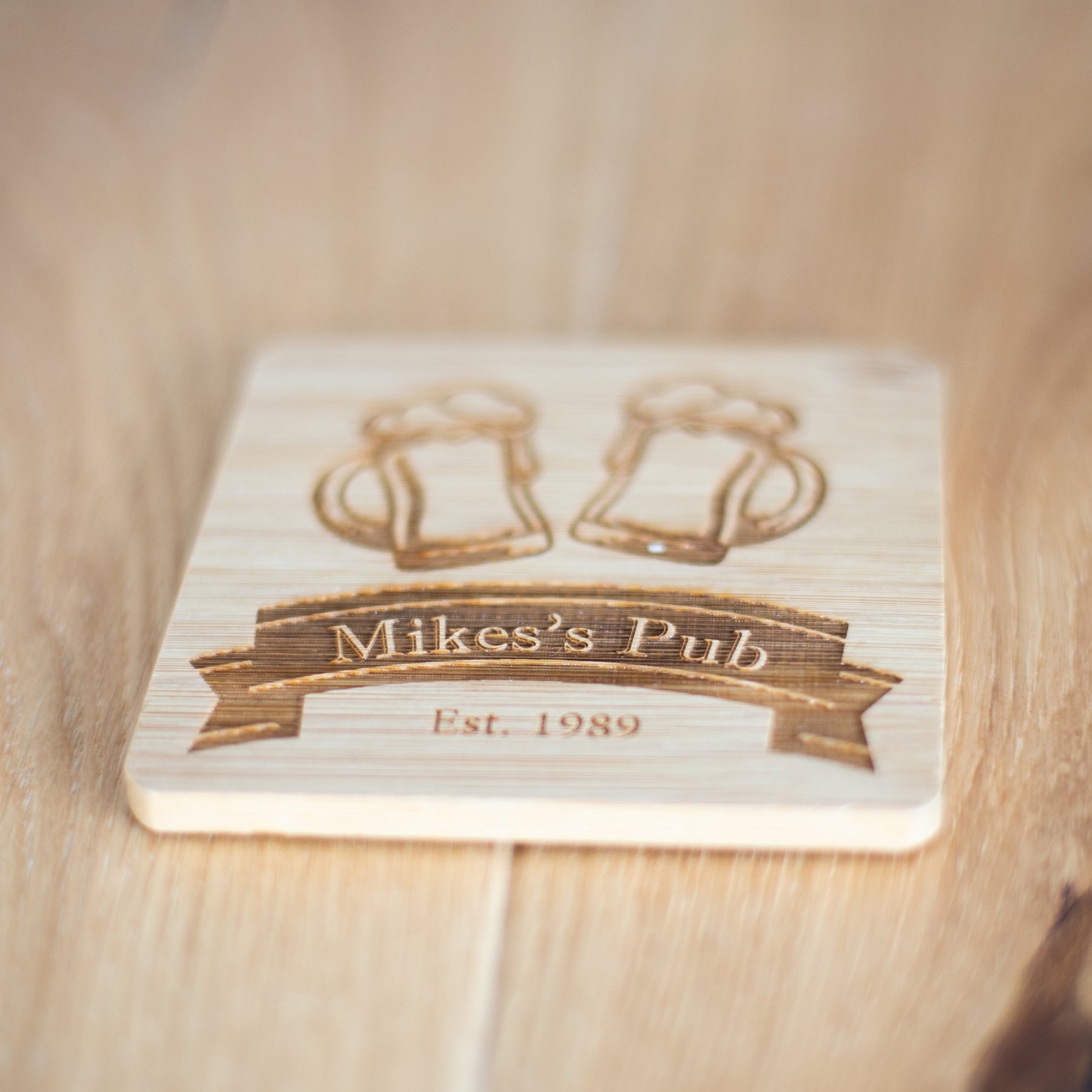 Personalised Engraved Square Wooden Pub Coaster - Slate & Rose