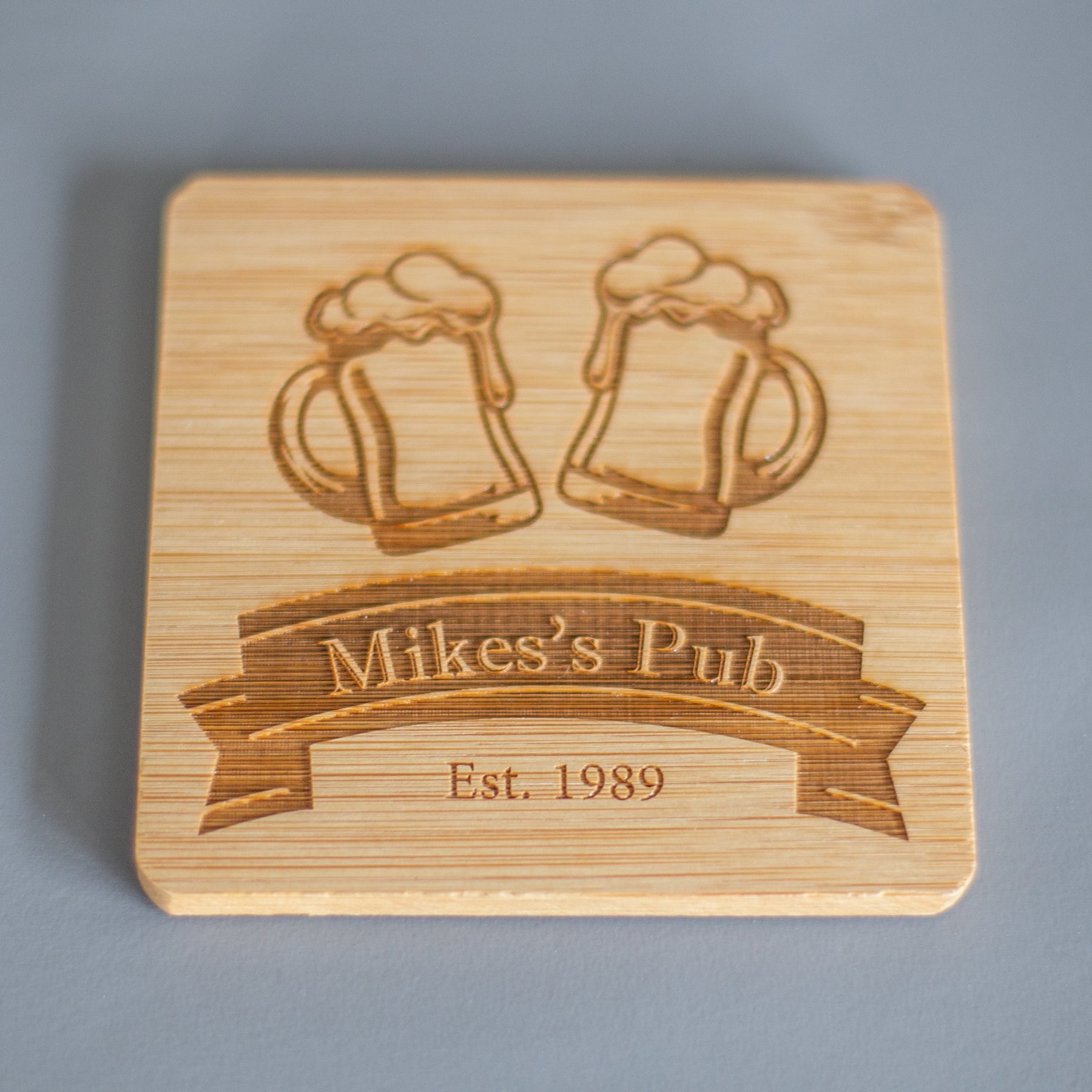 Personalised Engraved Square Wooden Pub Coaster - Slate & Rose