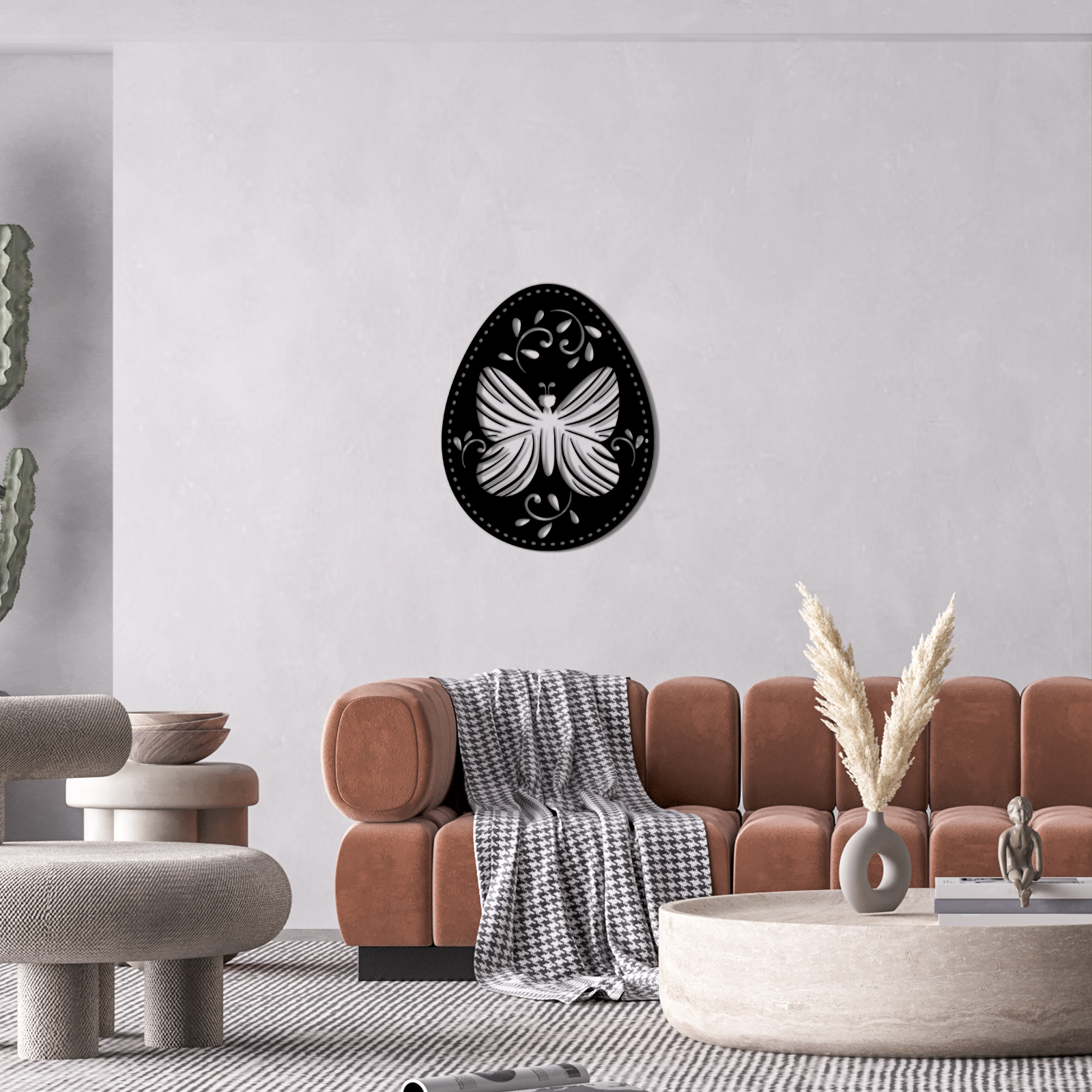 Easter Egg Wall Art - Butterfly With Leaves - Slate & Rose