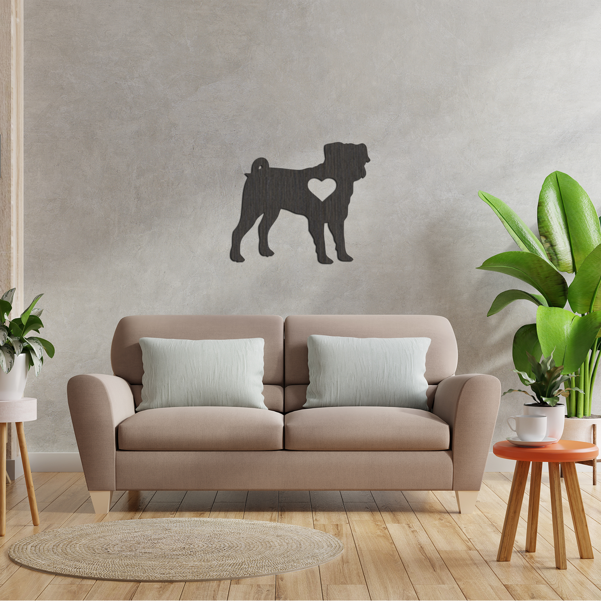 Dog Wall Art - Pug - Slate & Rose