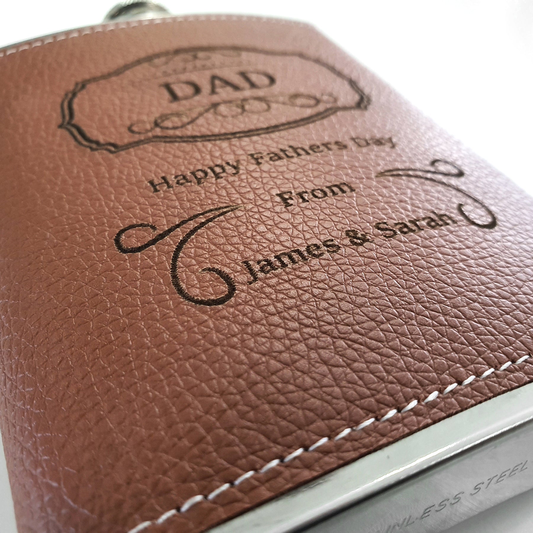 Personalised Brown Leather 8oz Hip Flask with Funnel - Dad - Slate & Rose