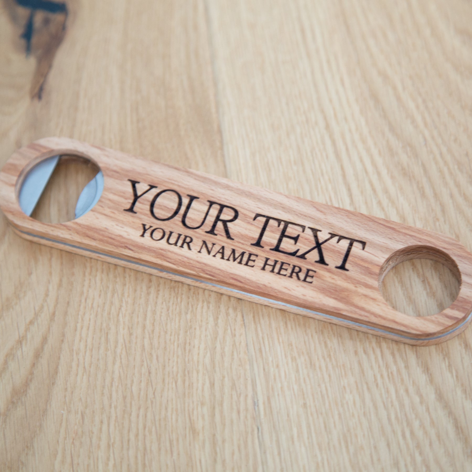 Personalised Long Wooden Bar Bottle Opener - Custom Text - Slate & Rose