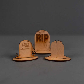 Halloween Spooky Engraved Wooden Gravestone 3-Piece Set - Standard - Slate & Rose