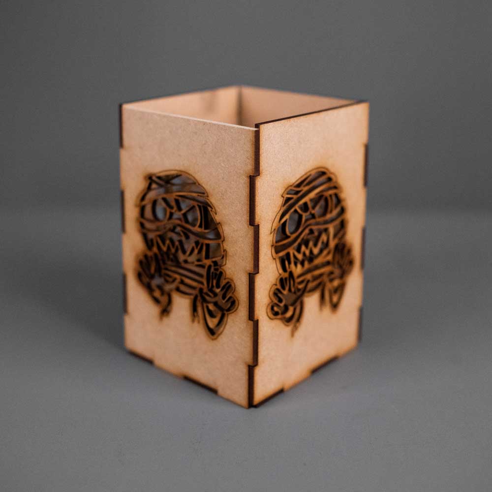Halloween Wooden Mummy - Decorative Lantern Kit - Electric Tealight Holder - Standard - Slate & Rose