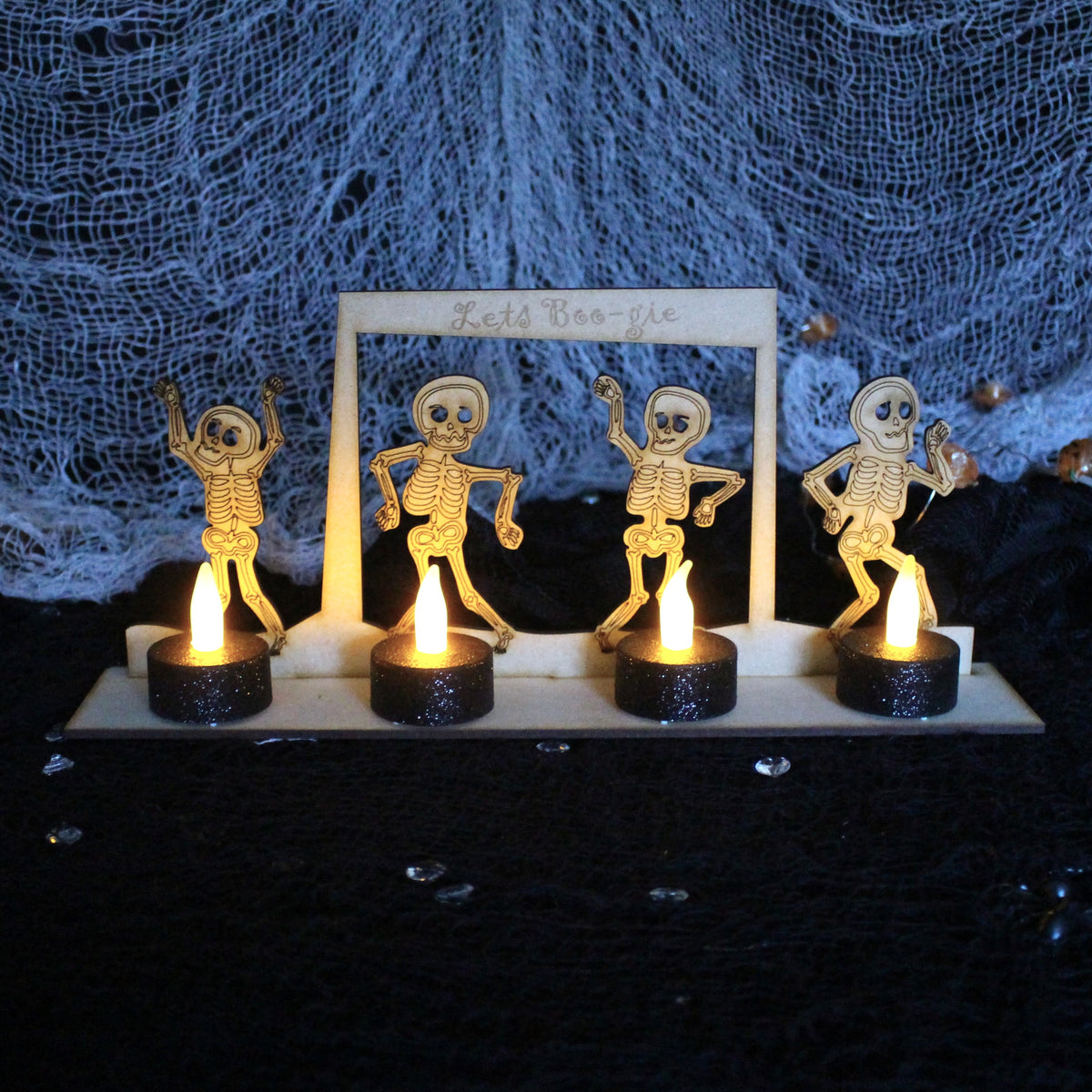 Halloween Wooden Skeletons Tealight Holder - Decorative Tealight Holder Kit - Electric Tealight Holder - Standard - Slate & Rose