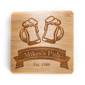 Personalised Engraved Square Wooden Pub Coaster - Slate & Rose