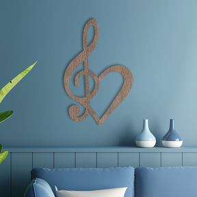 Music Note Wall Art - Treble Clef Heart Note - Slate & Rose