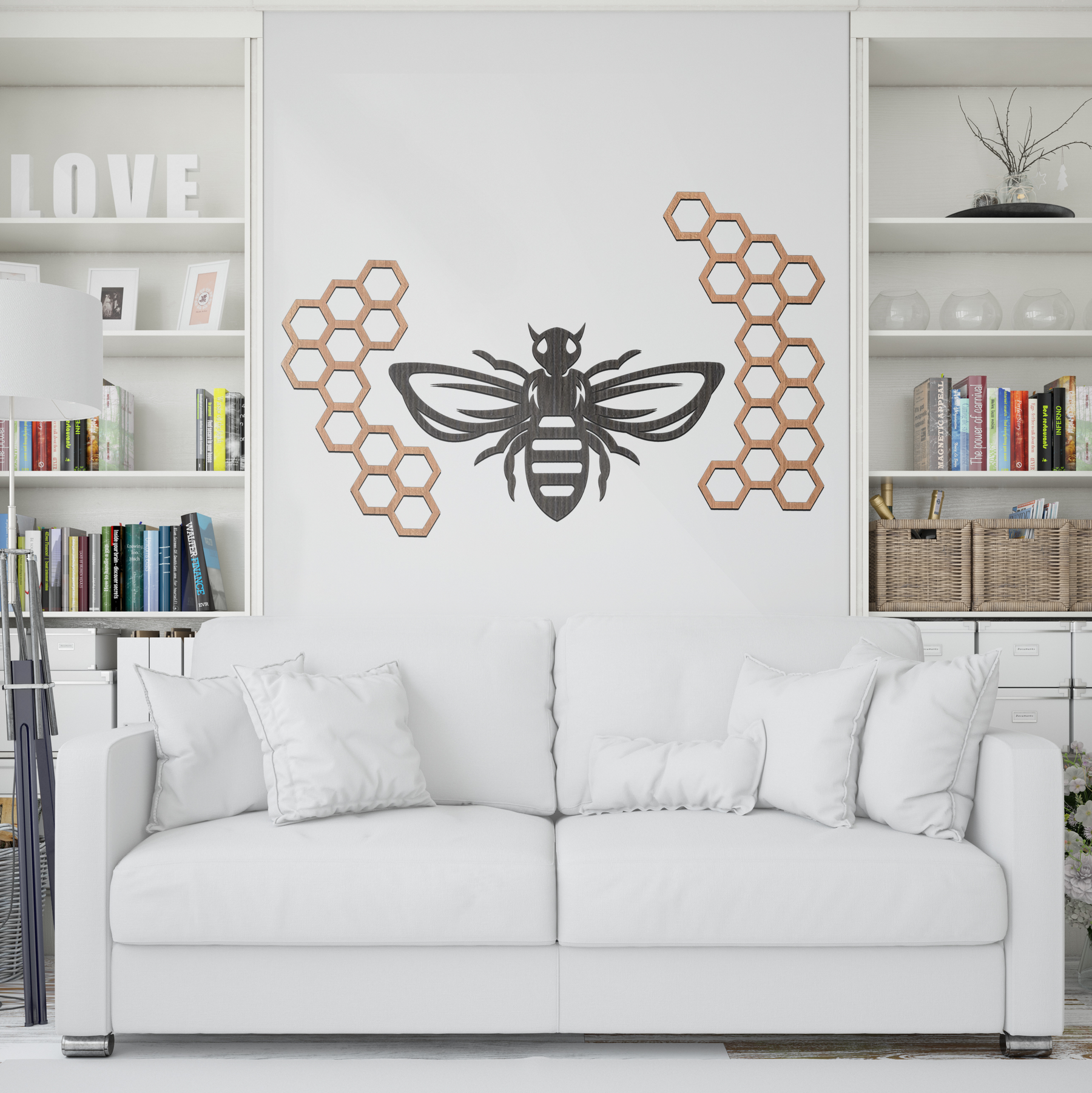 Bee & Honeycomb Wall Art - Slate & Rose