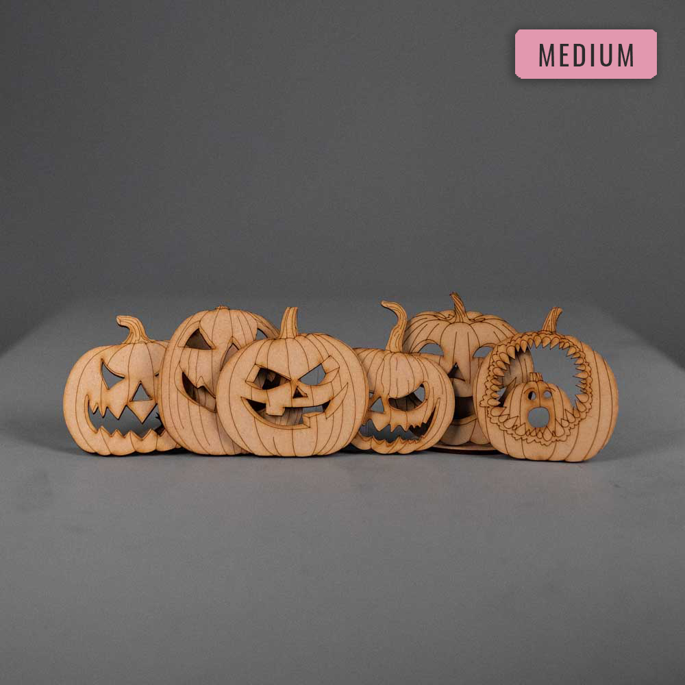Hallowen Wooden Engraved Pumpkin Decorations Medium - 6 Pack - Slate & Rose