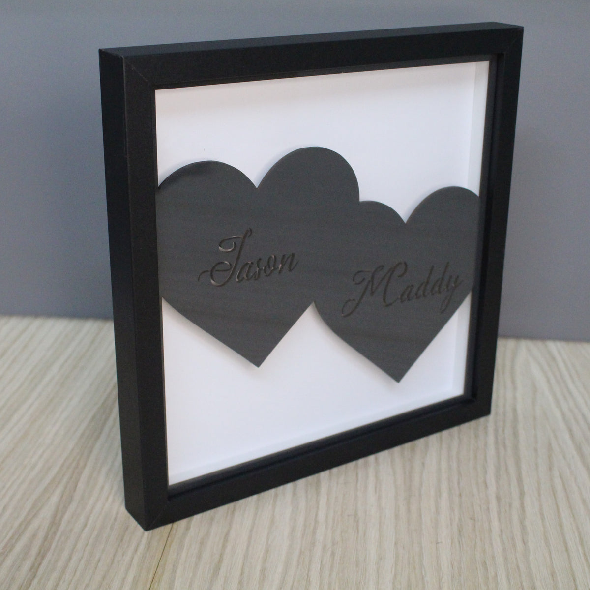 Personalized Shadow Boxes - Name & Heart - Slate & Rose