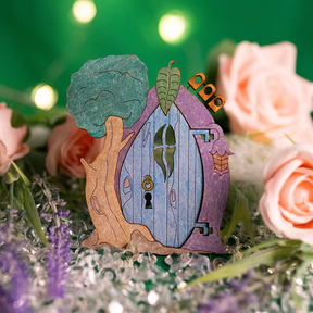 Wooden Engraved Opening Fairy Door - Hidden In A Tree - Slate & Rose
